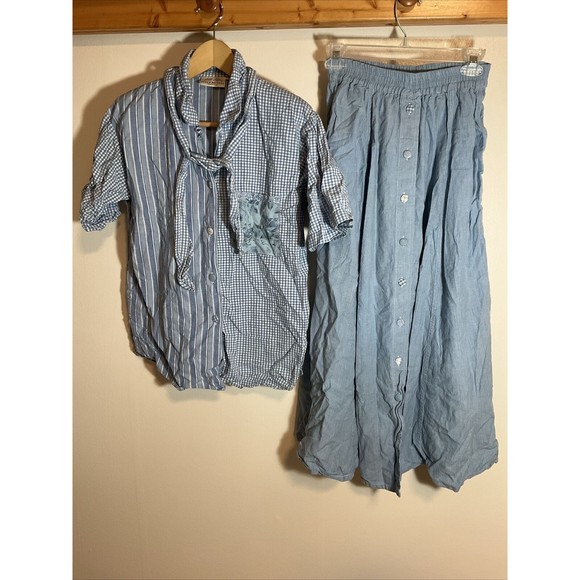 Susan Bristol Women’s 10 Shirt S Skirt Combo Blue Denim Fashion Cottagecore Fine - Picture 1 of 13